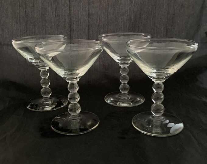 Set of 2 Art Deco Martini Glasses, Libbey Knob Hill, Multi 3 Ball Stem