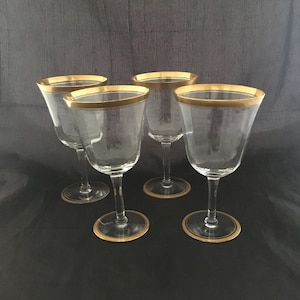 Set of 2 Vintage Gold Rim Crystal Wine Glasses Stemmed Water Goblets: Lenox Eternal