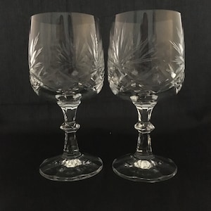 Set of 2 Vintage Heavy Cut Crystal Goblets, American Brilliant Stemmed Water Wine Glasses