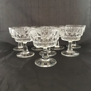 Set of 2 Vintage Mid Century Modern Cut Crystal 6 OZ Coupe Cocktail Glasses, Art Deco Champagne Saucers, Antique Retro Dessert Sherbet Cups