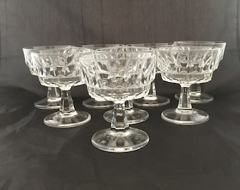 Set of 2 Vintage Cut Crystal Cocktail Coupe Martini Glasses, Champagne Saucers, Dessert Cups