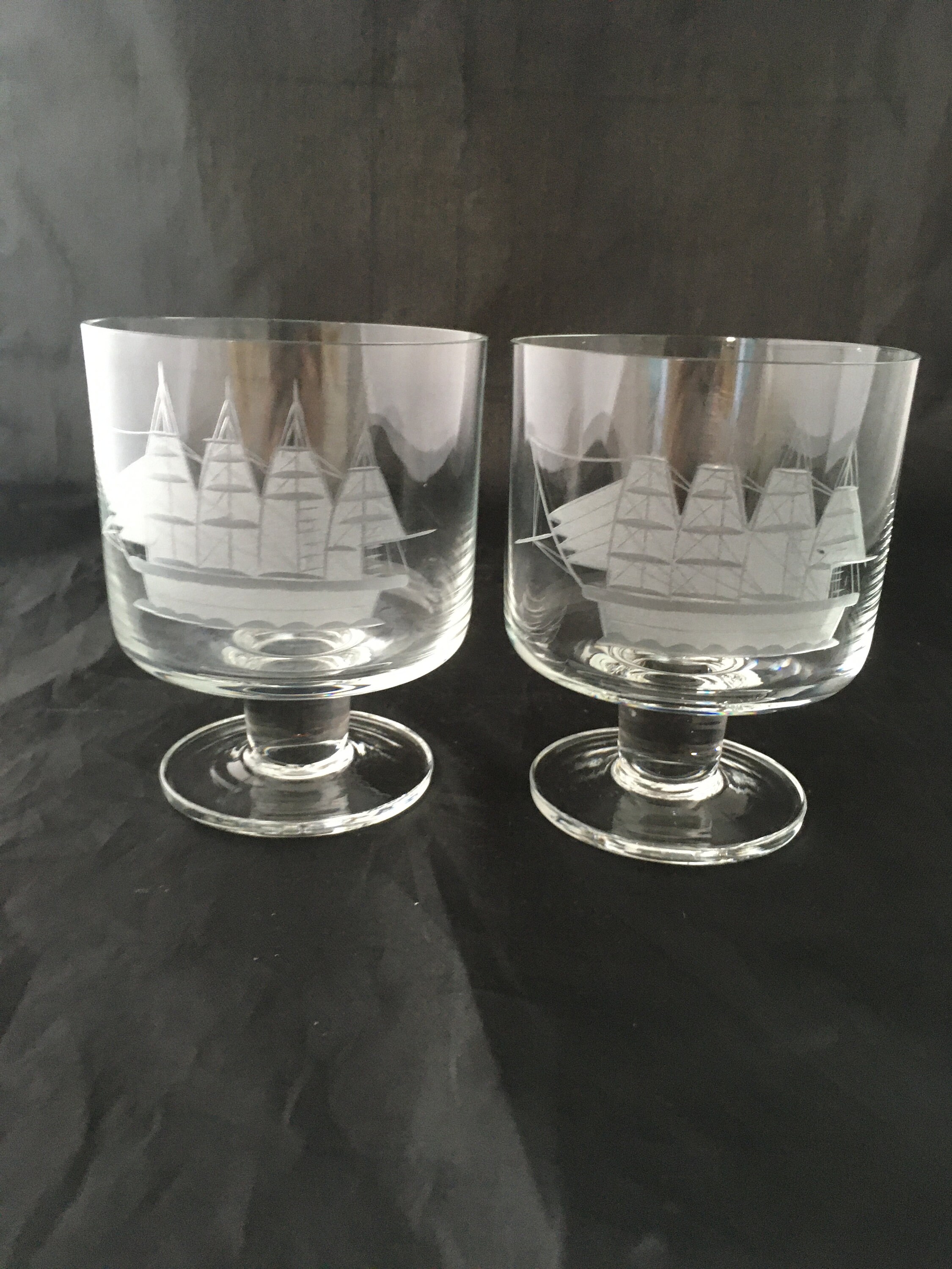 Mid Century Modern Nautical Clipper Ship Etched Crystal Etsy