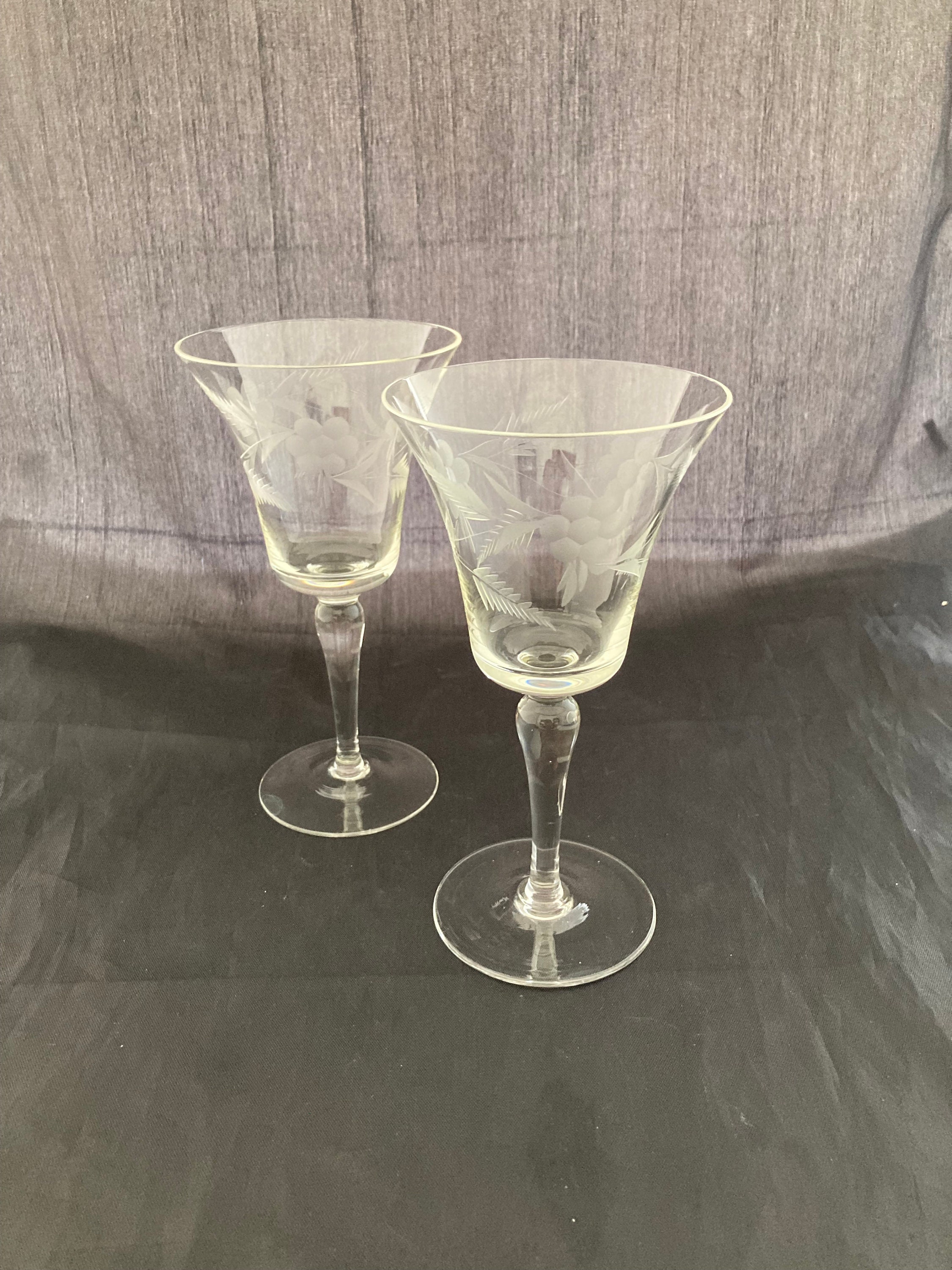 Vintage Tall Wine Glasses Bell Shape Thin Gold Stripe Set of 2 