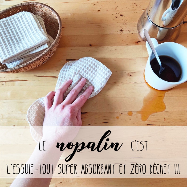 Essuies-tout x5 zéro déchet nopalin zéro déchet, cuisine et ménage écologique, lavable réutilisable, tissu absorbant, 100% coton image 4