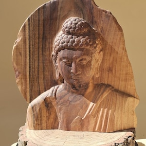 Zen Buddha Carving in Walnut Wood for Peaceful Decor|Spiritual Gift Idea|Meditation Altar Decor|Zen Home Spiritual Gift|Yoga Room Ornament