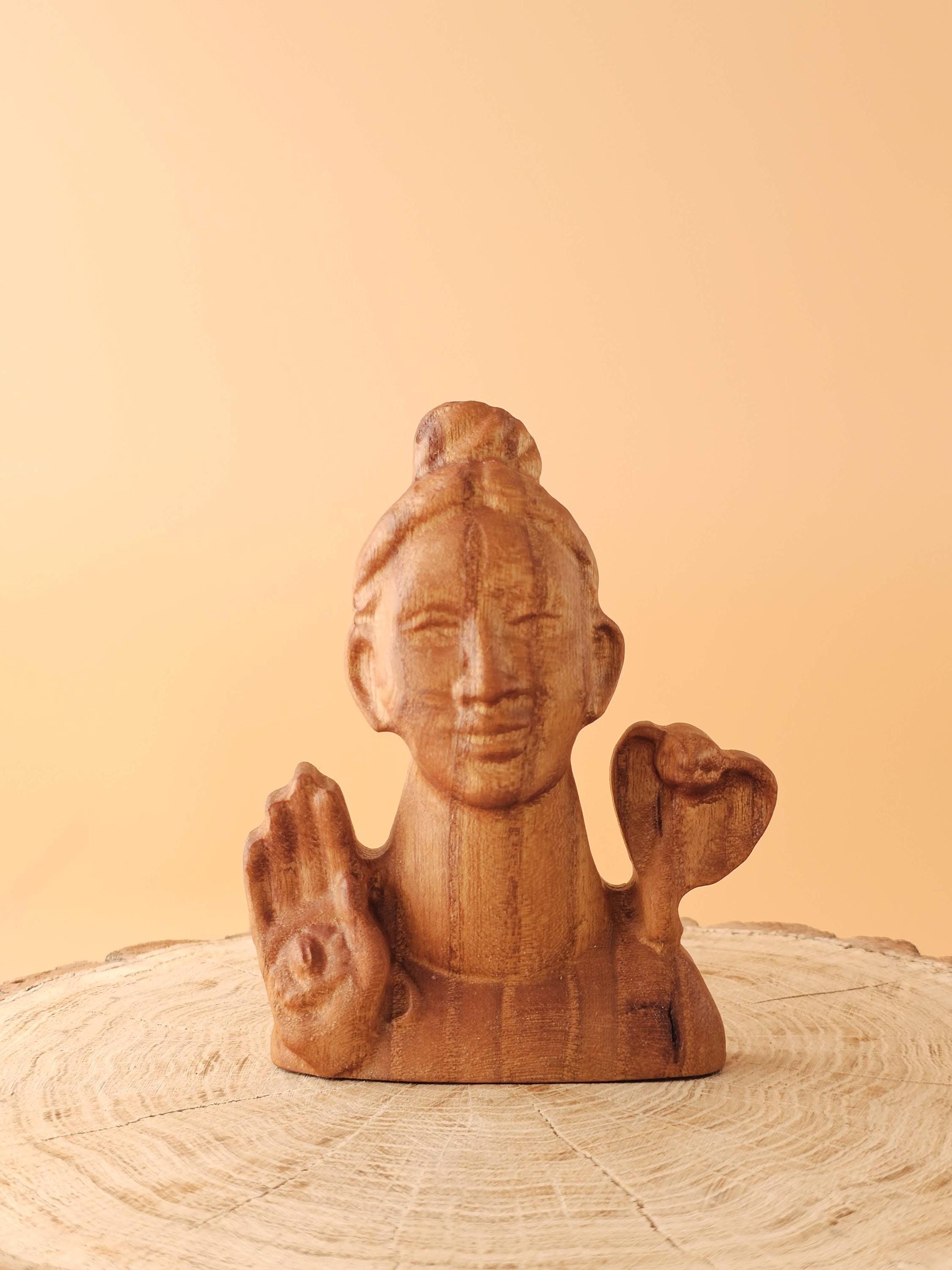 Geschnitzte Shiva aus Maulbeerholz - Hinduistische Gottheit Statue|Vedischer Altar Dekor|Yoga Raum Dekor|Gott der Transformation|Spirituelles Geschenk