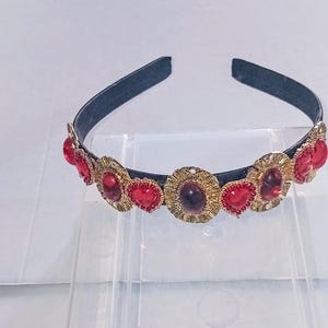 ロマンチックな手作りのボヘミアン ルビー ハート & ゴールド & ガーネット ジェムストーン ヘッドバンド クラウン