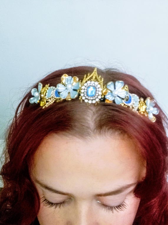 blue floral headband with gemstone accents, Amazon.com : HoveBeaty Flower Crown Rose Peony Garland  main image 4