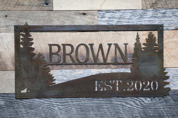 Personalized Metal Sign With Pine Trees Custom Metal Sign Etsy