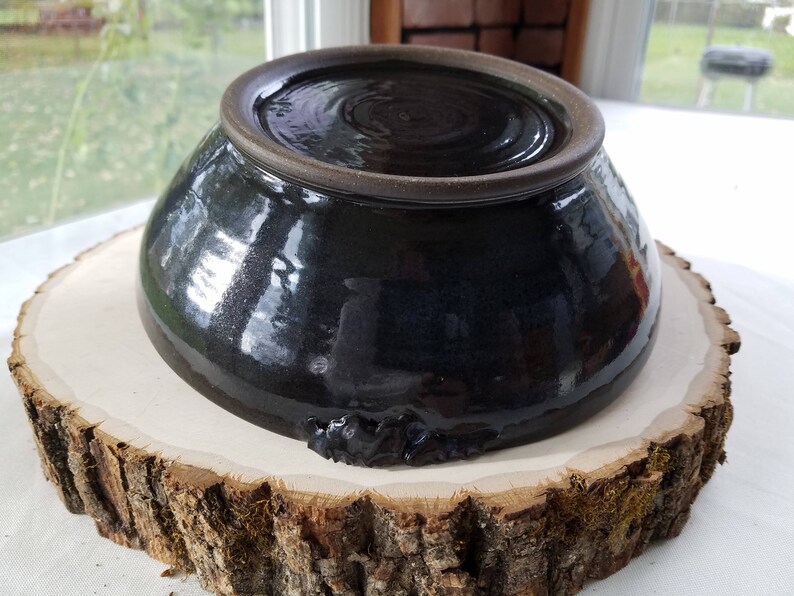 Deep Blue and Brown Handmade Ceramic Bowl with Decorative Rim