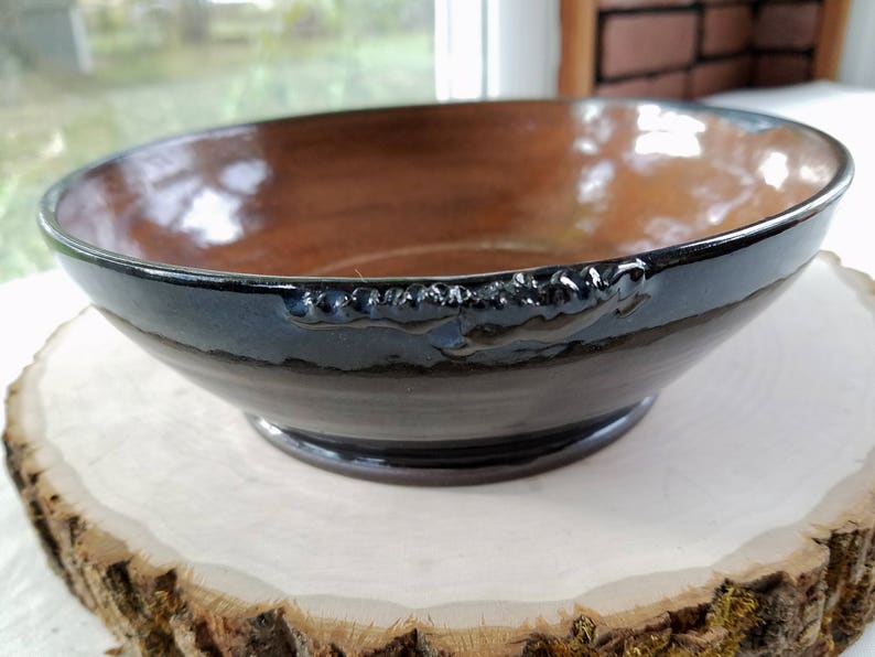 Deep Blue and Brown Handmade Ceramic Bowl with Decorative Rim
