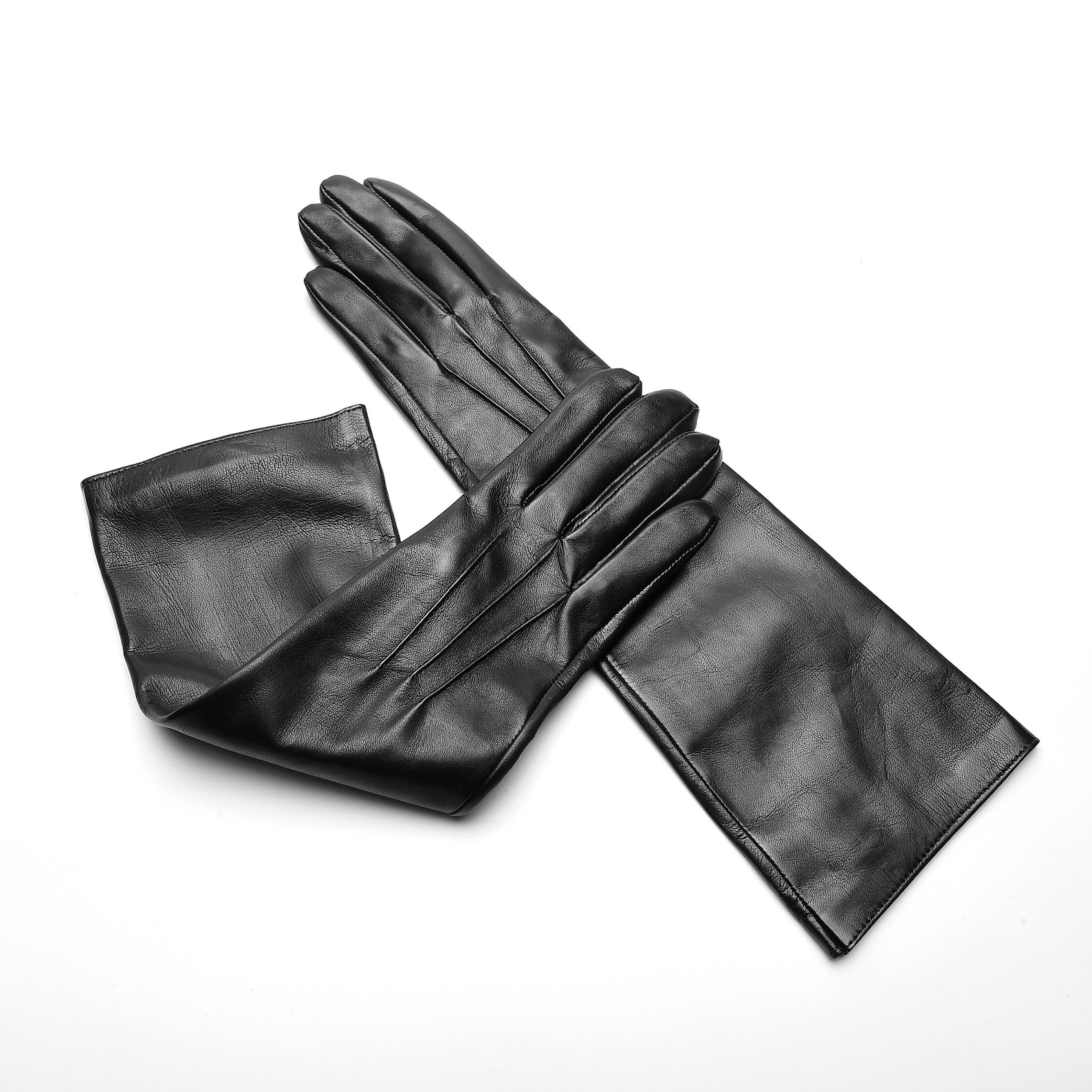 Long Opera Leather Gloves for Women/ Opera Gloves/ Black Long Gloves