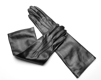 Long Opera leather gloves for women/ Opera gloves/ Black long gloves/ Fashion Gloves/ Gift for her