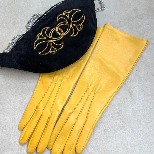 Longs gants en cuir jaune pour dames/gants mode/gants fantaisie/gants de protection/gants en cuir pour elle/Gants longs d'opéra