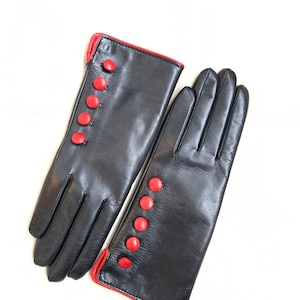 Leather gloves for ladies/ evening gloves/ Black and red elegant gloves/ protect gloves / gift for her/ women’s fashion gloves/ special gift