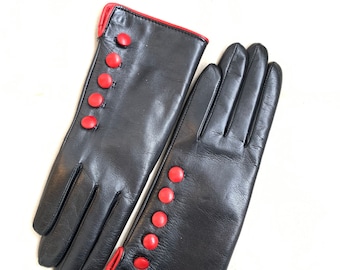 Leather gloves for ladies/ evening gloves/ Black and red elegant gloves/ protect gloves / gift for her/ women’s fashion gloves/ special gift
