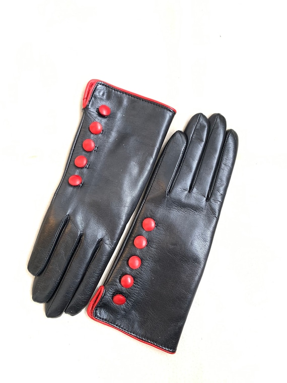 Leather Gloves for Ladies Evening Gloves Black and Red Elegant