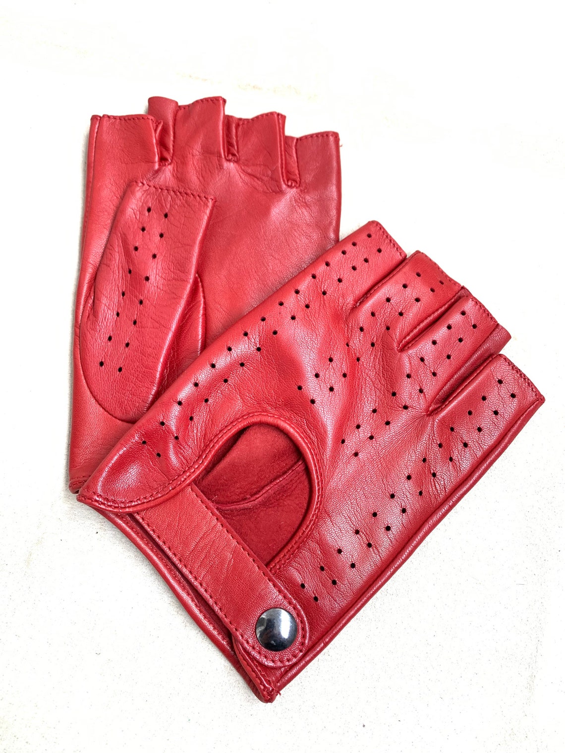 Mens Fingerless Leather Gloves / Festive Gloves/ Red Driving Gloves ...