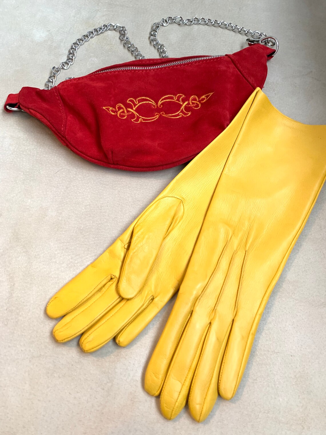Long Yellow Leather Gloves for Ladies/ Fashion Gloves / Fancy Etsy