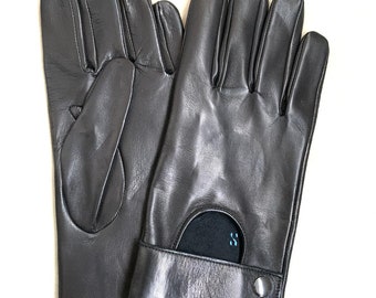 Men's Italian Lambskin Leather Driving Gloves, Black Nappa Leather