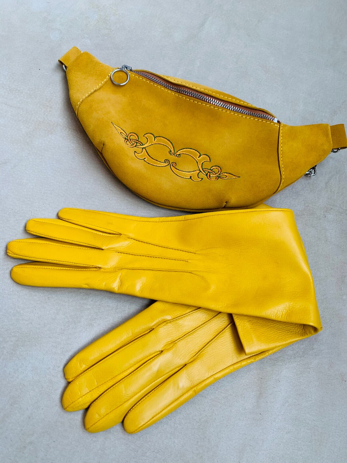 Long Yellow Leather Gloves for Ladies/ Fashion Gloves / Fancy Etsy
