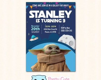 Baby Yoda invitation, Baby Yoda Birthday invitation, Grogu Party Invite, Grogu Birthday Card, 5x7 inches invite