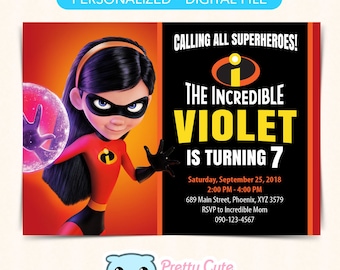 The Incredibles Violet Invitation, The Incredibles Violet Birthday invitation, Violet Parr invitation, The Incredibles Violet printables