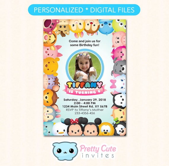 Tsum Tsum Invitation With Photo Tsum Tsum Birthday Etsy Tsum Tsum Invitation With Photo Tsum Tsum Birthday Etsy