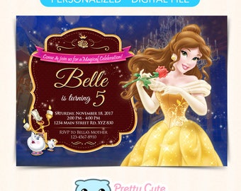 Beauty and the Beast invitation, Princess Bell Beauty and the Beast Birthday invitation, Princess Belle invitation, Princess invitation