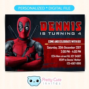 Deadpool Invitation, Deadpool Birthday invitation, Deadpool Party Invitation, 5x7 inches invitation,