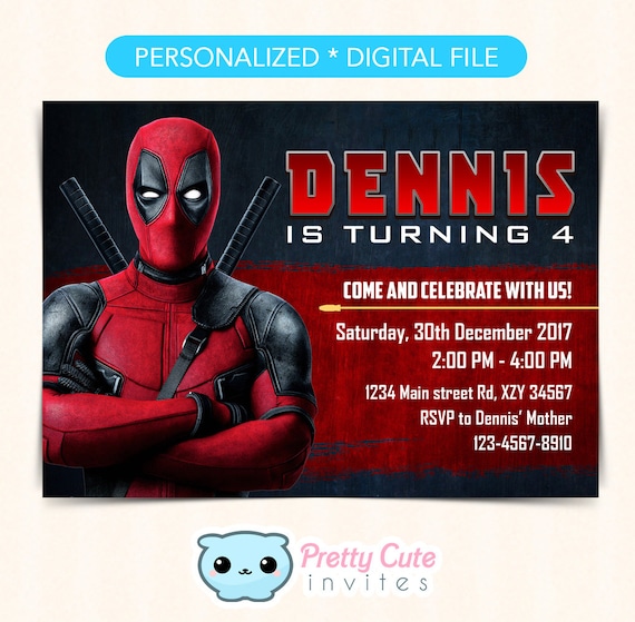 Deadpool Invitation Deadpool Birthday Invitation Deadpool Etsy