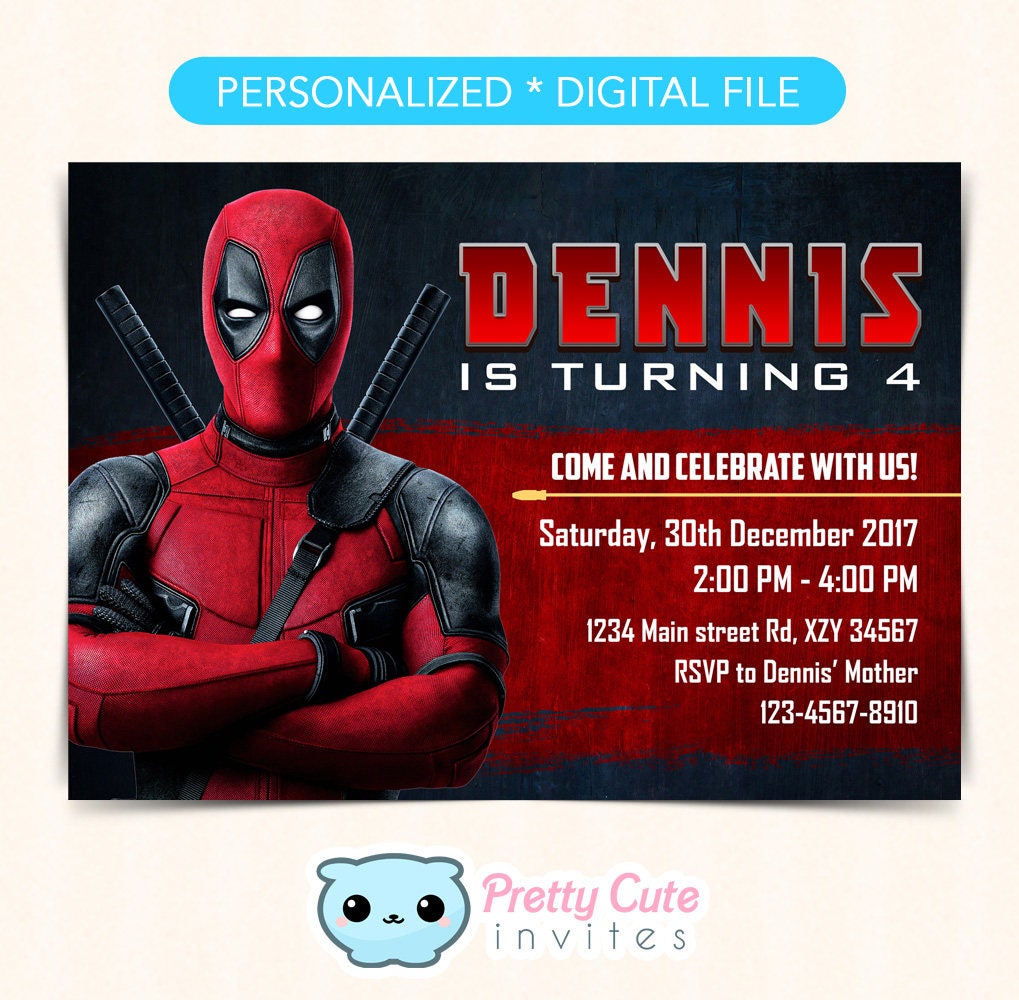 Deadpool Invitation Deadpool Birthday Invitation Deadpool Etsy