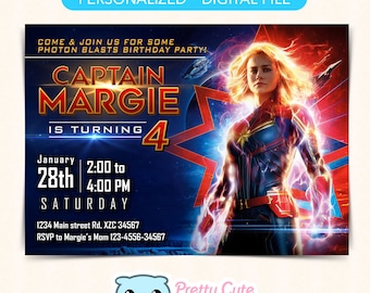 Captain Marvel invitation, Captain Marvel Birthday invitation, Superhero invitation, Costume Party invitation, Superhero invites