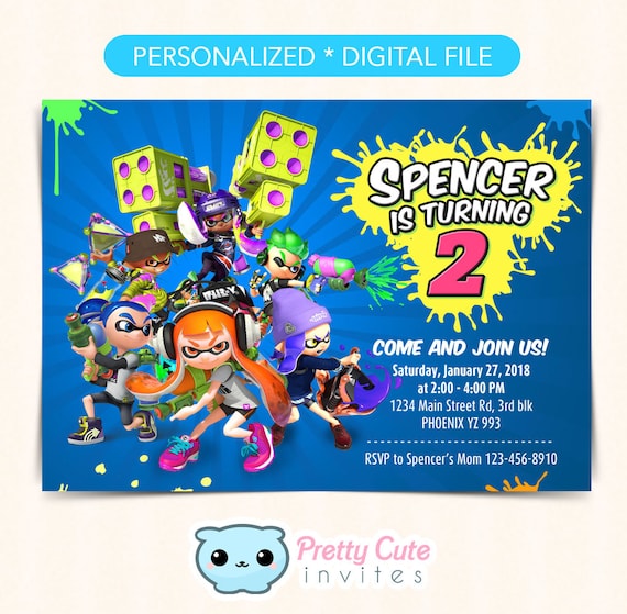 Splatoon Invitation Splatoon Birthday Invitation Splatoon Etsy