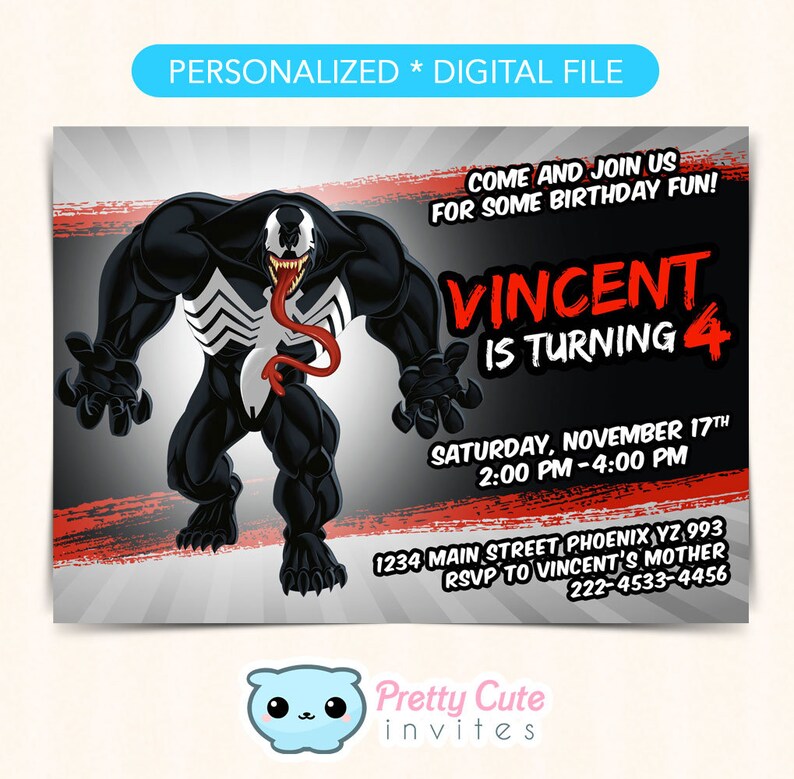 Venom Invitation Venom Birthday Invitation Antihero Etsy