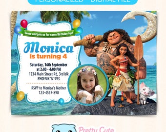 Moana invitation with photo, Moana invitation, Moana Birthday invitation, Moana party invitation, Moana Birthday Card, 5x7 inches invite