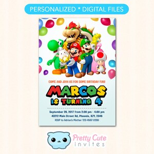 Super Mario Invitation, Super Mario Bros Birthday invitation, Super mario invite, Super mario party invite
