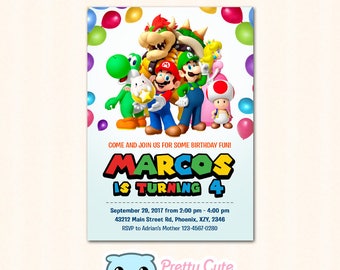 Super Mario Invitation, Super Mario Bros Birthday invitation, Super mario invite, Super mario party invite