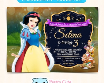 Snow White invitation, Snow White Birthday invitation, Snow White Invite, Snow White Party invite, Snow White & the seven dwarfs invitation