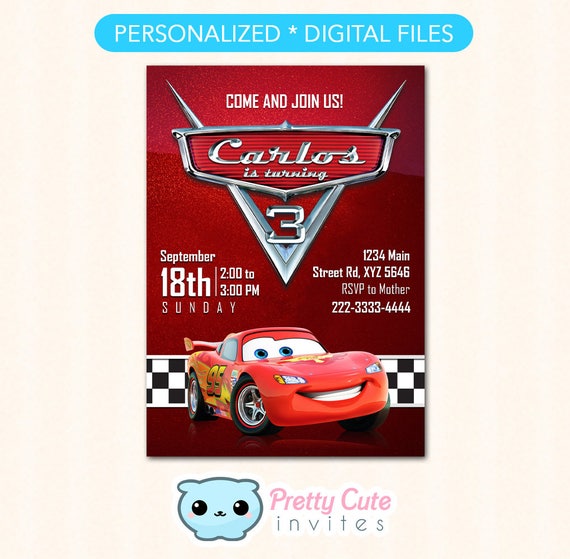 Cars invitation, Cars Birthday invites, Cars Invite, Cars Party invite