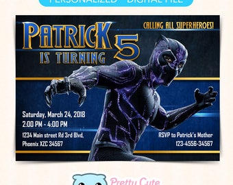 Black Panther Invitation, Black Panther Birthday invitation, Black Panther Invite, Black Panther party invitation, 5x7 invitation