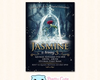 Beauty and the Beast's Enchanted Rose invitation, Enchanted Rose Birthday invitation, 5x7 inches invitation