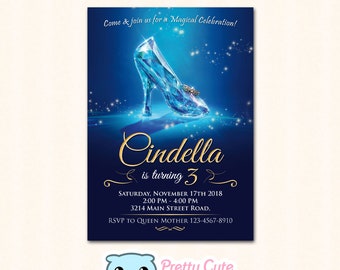 Cinderella Glass Shoe Invitation, Cinderella Birthday invitation, Cinderella invite, Cinderella Party invitation, 5x7 inches invitation