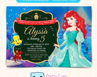 Little mermaid  invitation, Little mermaid Birthday invitation, Princess Ariel invitation, Little mermaid  invite, 5x7 invitation