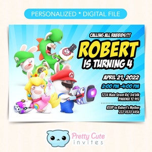 Mario Rabbids  Birthday invitation, Mario Rabbids  invitation, Mario Rabbids printable, Mario Rabbids  invite, 5x7 invitation