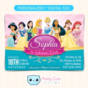 Princess invitation, Princess Birthday invitation, Princess party invitation, Princess Birthday Card, 5x7 inches invite