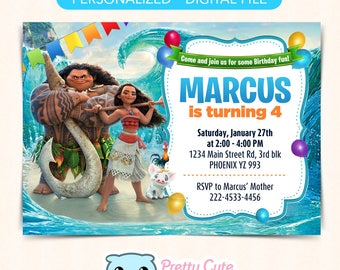 Moana invitation, Moana Birthday invitation, Moana party invitation, Moana Birthday Card, 5x7 inches invite