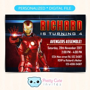 Iron Man Invitation, Iron Man Birthday invitation, Iron Man Party Invitation, 5x7 inches invitation,