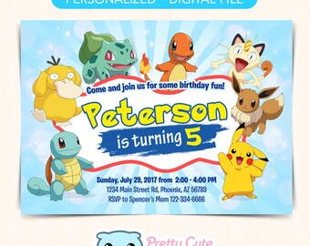 Pokémon invitation, Pokemon invite, Pokémon Birthday invitation, Pokémon Party invite