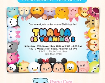 Tsum Tsum invitation, Tsum Tsum Birthday invitation, tsum tsum Party invite, Tsum Tsum invite, Tsum Tsupm Birthday Card